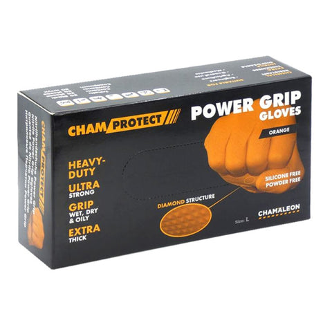 CHAMAELEON Nitrilo pirštin. Power grip L oranž. (50vnt.)