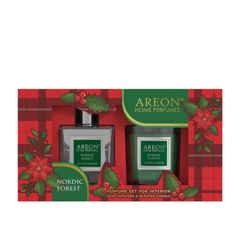 Rinkinys, namų kvapas ir žvakė AREON Nordic Forest 150 ml