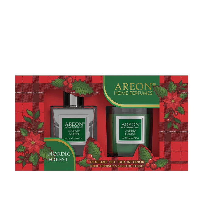 Rinkinys, namų kvapas ir žvakė AREON Nordic Forest 150 ml